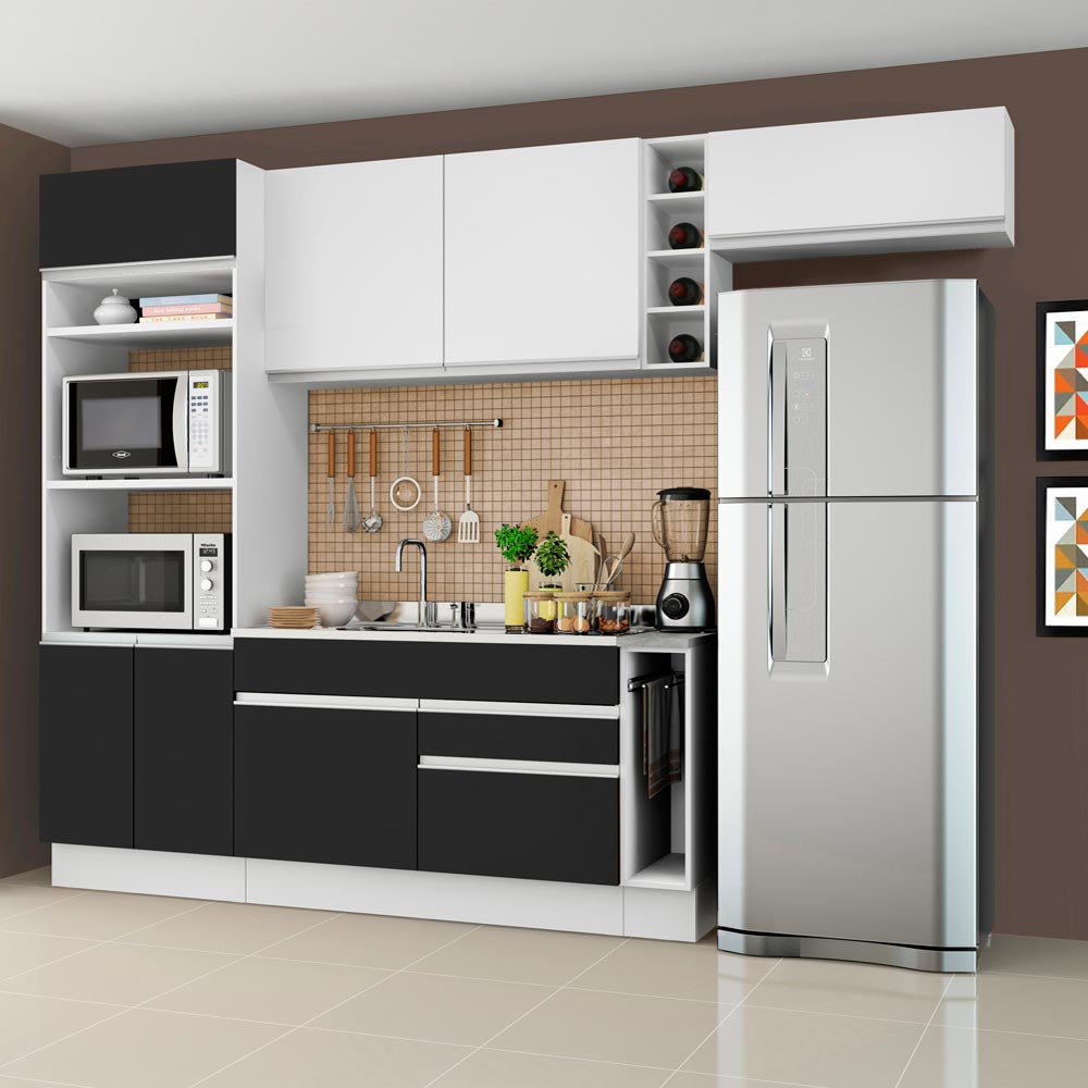 Combo completo de Cocina Madesa Glamy 290cm Blanco/Negro/Blanco 04