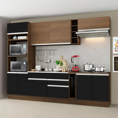 Combo completo de Cocina 290 cm 9 Puertas 2 Cajones Sin Mesada Marrón/Negro Glamy Madesa