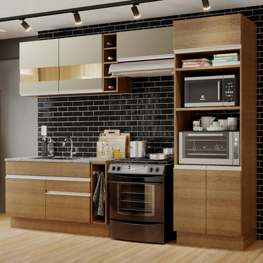Combo completo de Cocina 290 cm 7 Puertas 2 Cajones Sin Mesada Marrón/Crema Glamy Madesa