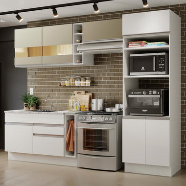 Combo completo de Cocina 290 cm 7 Puertas 2 Cajones Sin Mesada Blanco/Crema Glamy Madesa