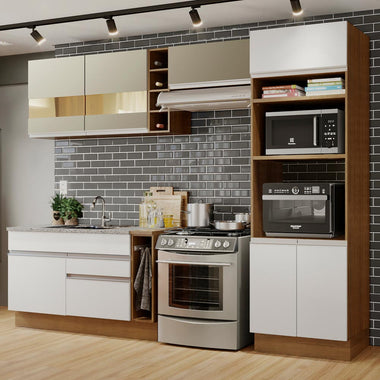 Combo completo de Cocina 290 cm 7 Puertas 2 Cajones Sin Mesada Marrón/Crema/Blanco Glamy Madesa