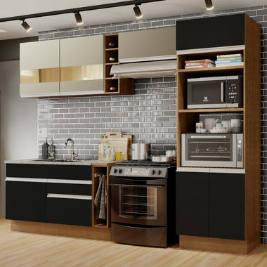 Combo completo de Cocina 290 cm 7 Puertas 2 Cajones Sin Mesada Marrón/Negro/Crema Glamy Madesa