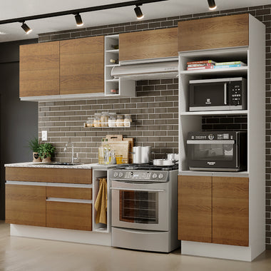 Combo completo de Cocina 290 cm 7 Puertas 2 Cajones Sin Mesada Blanco/Marrón Glamy Madesa