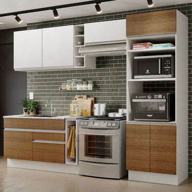 Combo completo de Cocina 290 cm 7 Puertas 2 Cajones Sin Mesada Blanco/Marrón Glamy Madesa