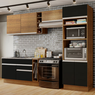 Combo completo de Cocina 290 cm 7 Puertas 2 Cajones Sin Mesada Marrón/Negro Glamy Madesa