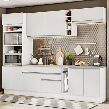 Combo completo de Cocina 290 cm 9 Puertas 2 Cajones Blanco Glamy Madesa