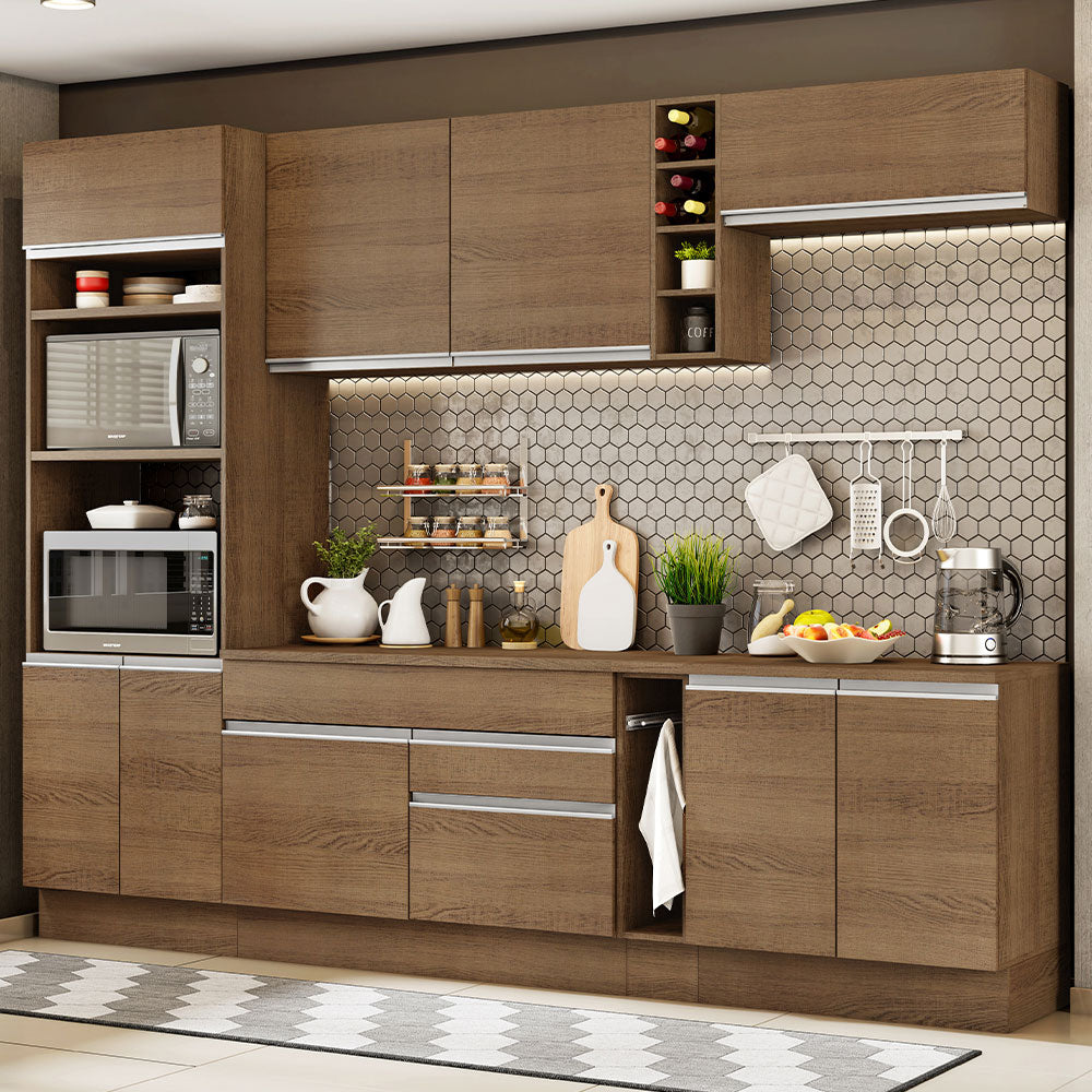 Combo completo de Cocina 290 cm 9 Puertas 2 Cajones Marrón Glamy Madesa