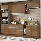 Combo completo de Cocina 290 cm 9 Puertas 2 Cajones Marrón Glamy Madesa