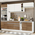 Combo completo de Cocina 290 cm 9 Puertas 2 Cajones Blanco/Marrón/Blanco Glamy Madesa