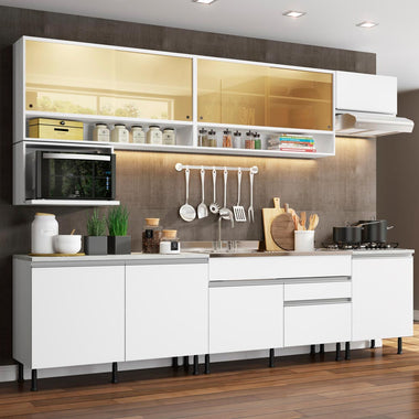 Combo completo de Cocina 300 cm 9 Puertas 2 Cajones Sin Mesada Blanco Glamy Madesa
