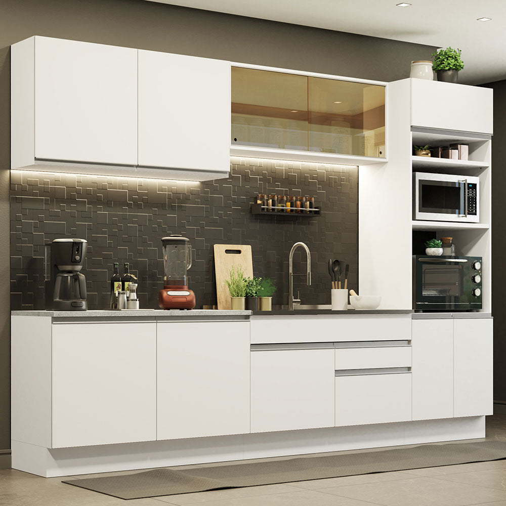 Combo completo de Cocina 310 cm 10 Puertas 2 Cajones Sin Mesada Blanco Glamy Madesa