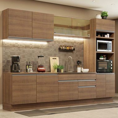 Combo completo de Cocina 310 cm 10 Puertas 2 Cajones Sin Mesada Marrón Glamy Madesa