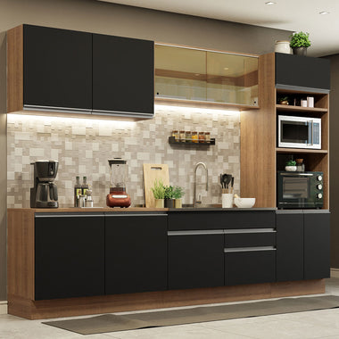 Combo completo de Cocina 310 cm 10 Puertas 2 Cajones Sin Mesada Marrón/Negro Glamy Madesa