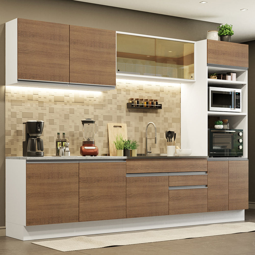 Combo completo de Cocina 310 cm 10 Puertas 2 Cajones Sin Mesada Blanco/Marrón Glamy Madesa