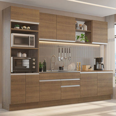 Combo completo de Cocina 310 cm 9 Puertas 2 Cajones Sin Mesada Marrón Glamy Madesa