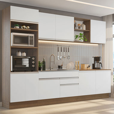 Combo completo de Cocina 310 cm 9 Puertas 2 Cajones Sin Mesada Marrón/Blanco Glamy Madesa