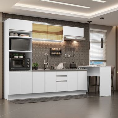 Kit de Cocina 315 cm y Bajo Mesada 10 Puertas 3 Cajones Sin Mesada Blanco Glamy Madesa