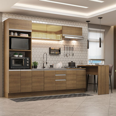 Kit de Cocina 315 cm y Bajo Mesada 10 Puertas 3 Cajones Sin Mesada Marrón Glamy Madesa