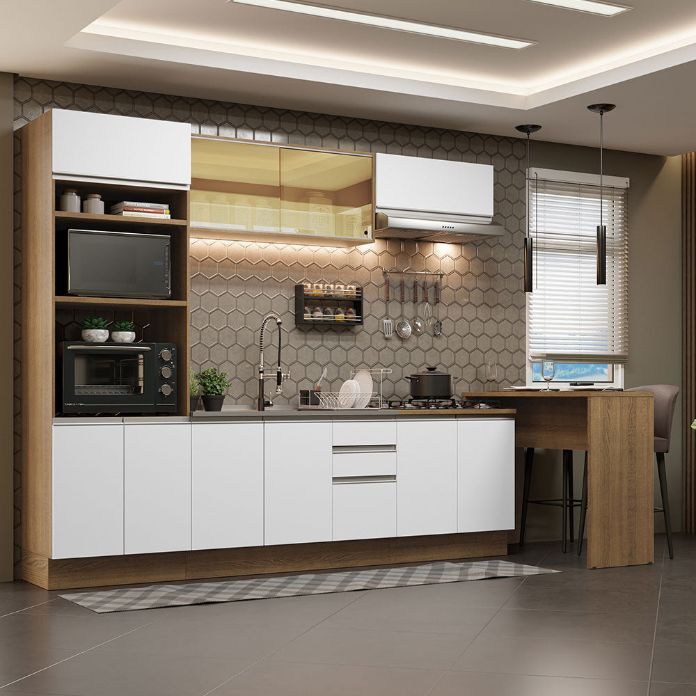 Combo completo de Cocina Glamy 315 cm 10 Puertas 3 Cajones (Sin Mesada) Marrón/Blanco Madesa