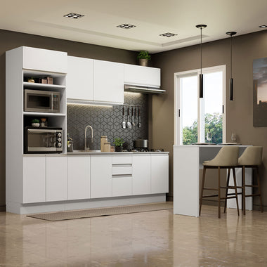 Kit de Cocina 385 cm y Bajo Mesada 10 Puertas 3 Cajones Sin Mesada Blanco Glamy Madesa