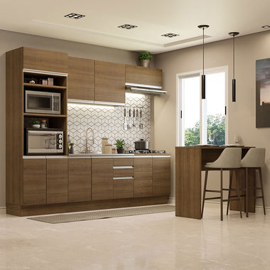 Kit de Cocina 385 cm y Bajo Mesada 10 Puertas 3 Cajones Sin Mesada Marrón Glamy Madesa