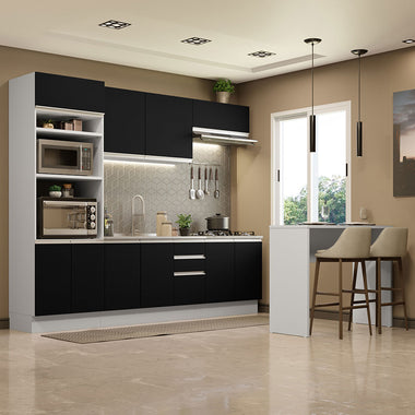 Kit de Cocina 385 cm y Bajo Mesada 10 Puertas 3 Cajones Sin Mesada Blanco/Negro Glamy Madesa