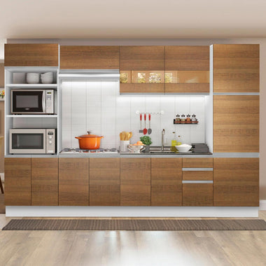 Combo completo de Cocina 330 cm 13 Puertas 3 Cajones Sin Mesada Blanco/Marrón Glamy Madesa