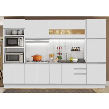 Combo completo de Cocina 330 cm 14 Puertas 3 Cajones Sin Mesada Blanco Glamy Madesa