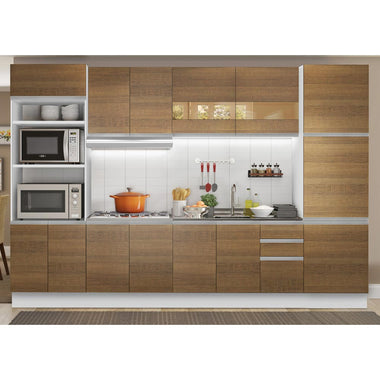 Combo completo de Cocina 330 cm 14 Puertas 3 Cajones Sin Mesada Blanco/Marrón Glamy Madesa