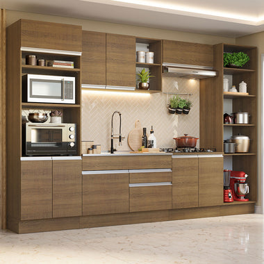 Combo completo de Cocina 330 cm 9 Puertas 2 Cajones Sin Mesada Marrón Glamy Madesa