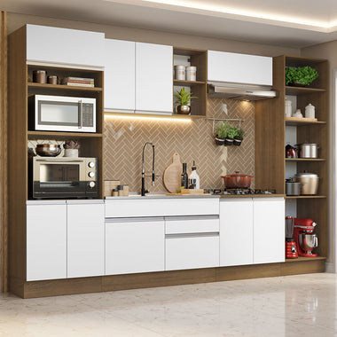 Combo completo de Cocina 330 cm 9 Puertas 2 Cajones Sin Mesada Marrón/Blanco Glamy Madesa