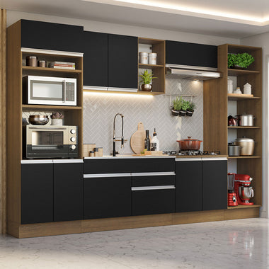 Combo completo de Cocina 330 cm 9 Puertas 2 Cajones Sin Mesada Marrón/Negro Glamy Madesa