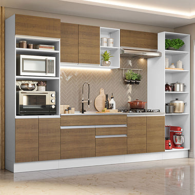 Combo completo de Cocina 330 cm 9 Puertas 2 Cajones Sin Mesada Blanco/Marrón Glamy Madesa