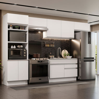 Combo completo de Cocina 350 cm 8 Puertas 2 Cajones Sin Mesada Blanco Glamy Madesa