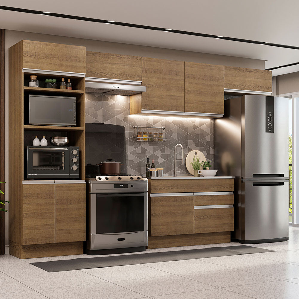 Combo completo de Cocina 350 cm 8 Puertas 2 Cajones Sin Mesada Marrón Glamy Madesa