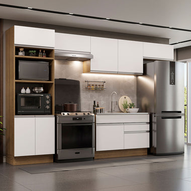 Combo completo de Cocina 350 cm 8 Puertas 2 Cajones Sin Mesada Marrón/Blanco Glamy Madesa
