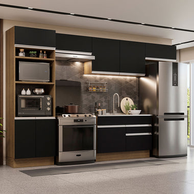 Combo completo de Cocina 350 cm 8 Puertas 2 Cajones Sin Mesada Marrón/Negro Glamy Madesa