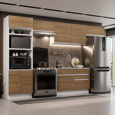 Combo completo de Cocina 350 cm 8 Puertas 2 Cajones Sin Mesada Blanco/Marrón Glamy Madesa