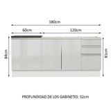 Combo con 2 Bajos Mesadas de Cocina Madesa Acordes 100% MDF (Sin Mesada y Bacha) Frentes Blanco Brillante