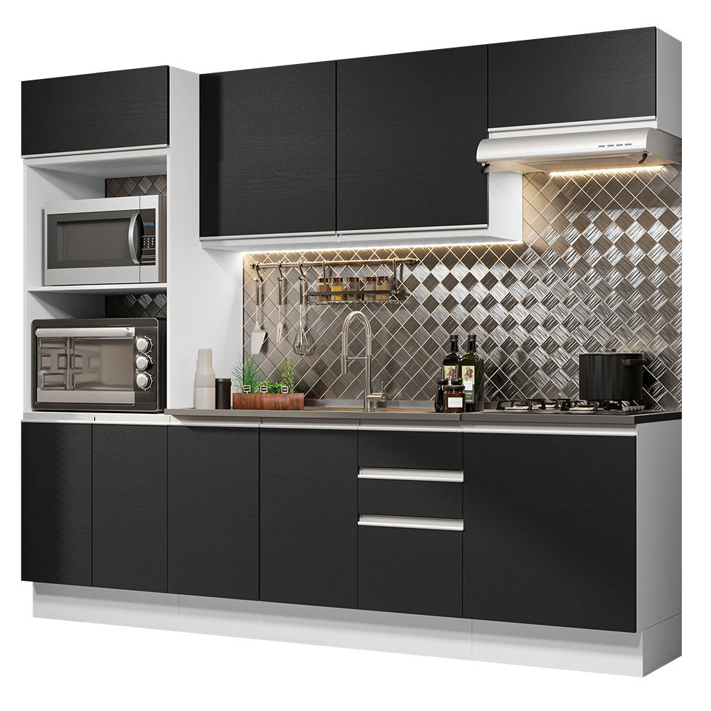 Combo Completo de Cocina 100% MDF 250 cm Blanco/Negro Acordes Madesa 03