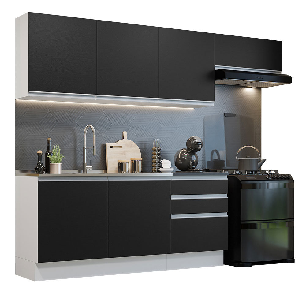 Combo Completo de Cocina 100% MDF 260 cm Blanco/Negro Acordes Madesa 03