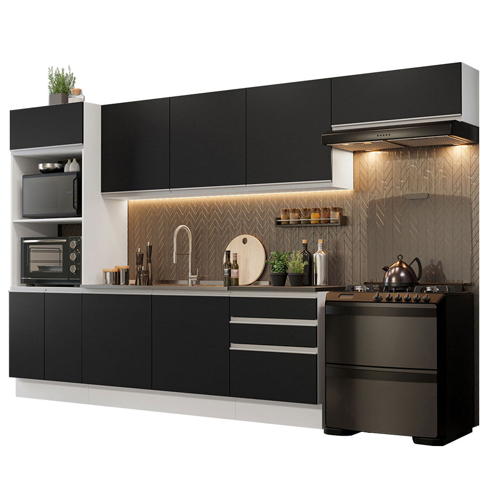 Combo Completo de Cocina 100% MDF 330 cm Blanco/Negro Acordes Madesa 06