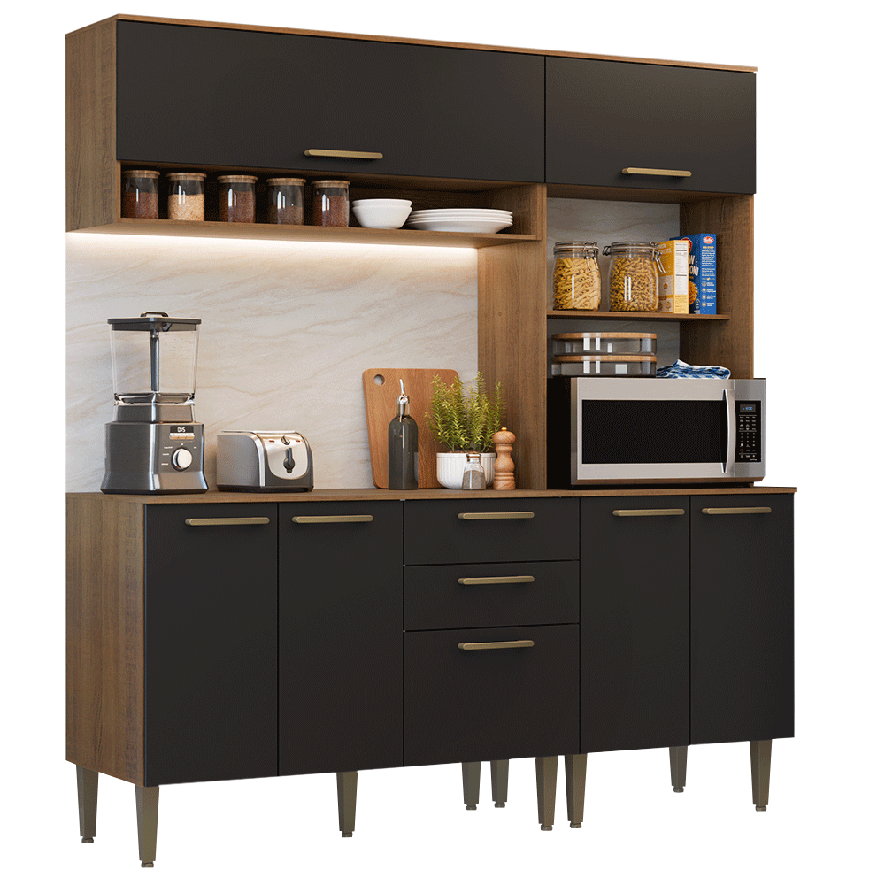 Combo completo de Cocina 165 cm Marrón/Negro Lille Madesa 01