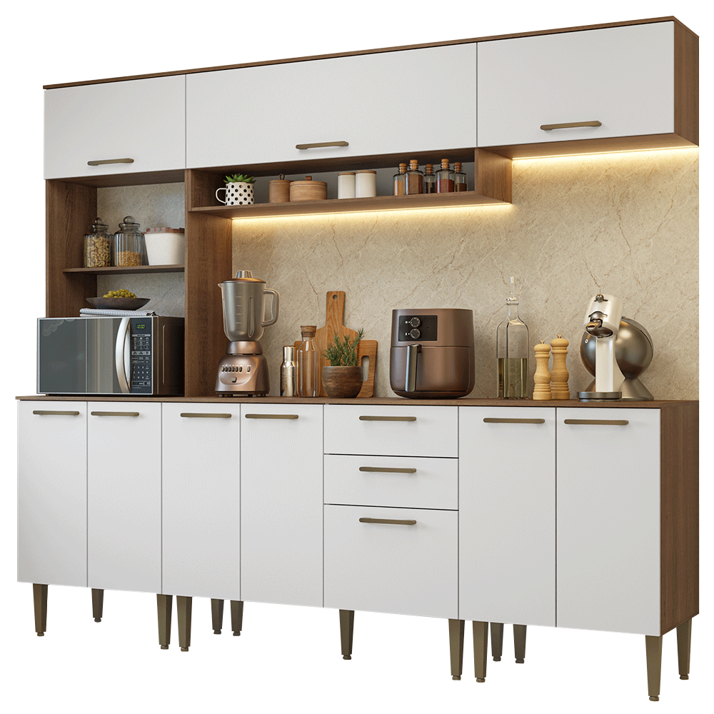 Combo completo de Cocina 225 cm Marrón/Blanco Lille Madesa 01