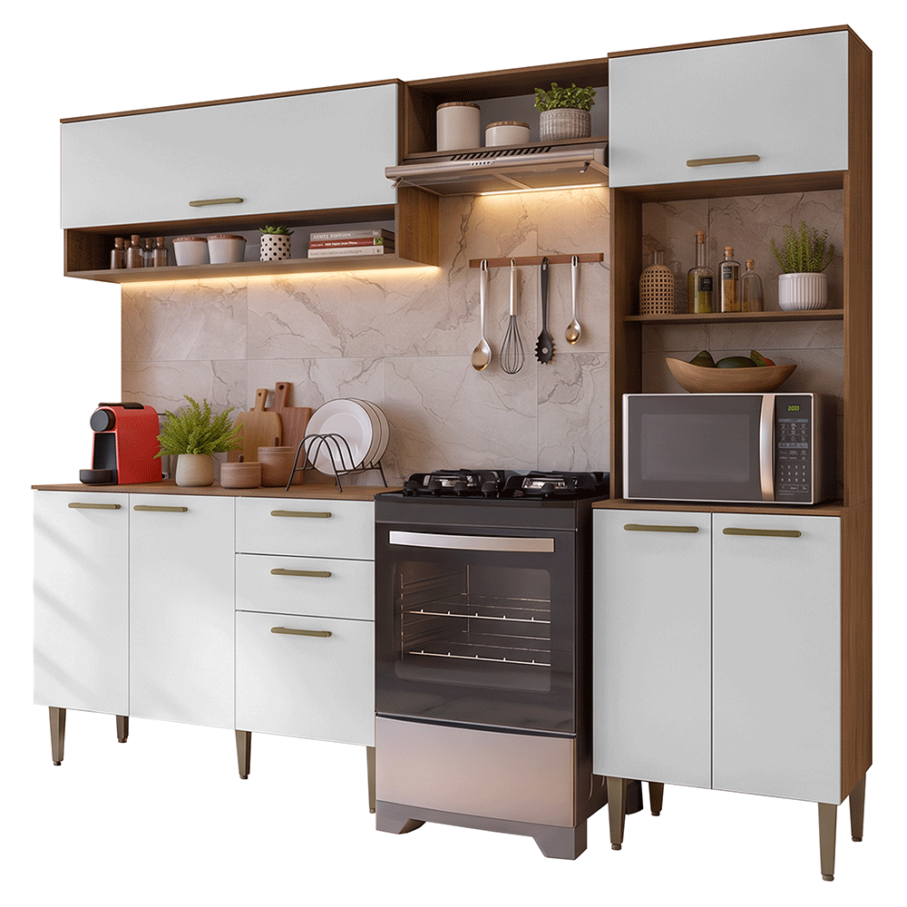 Cocina Compacta 225 cm Marrón/Blanco Lille Madesa
