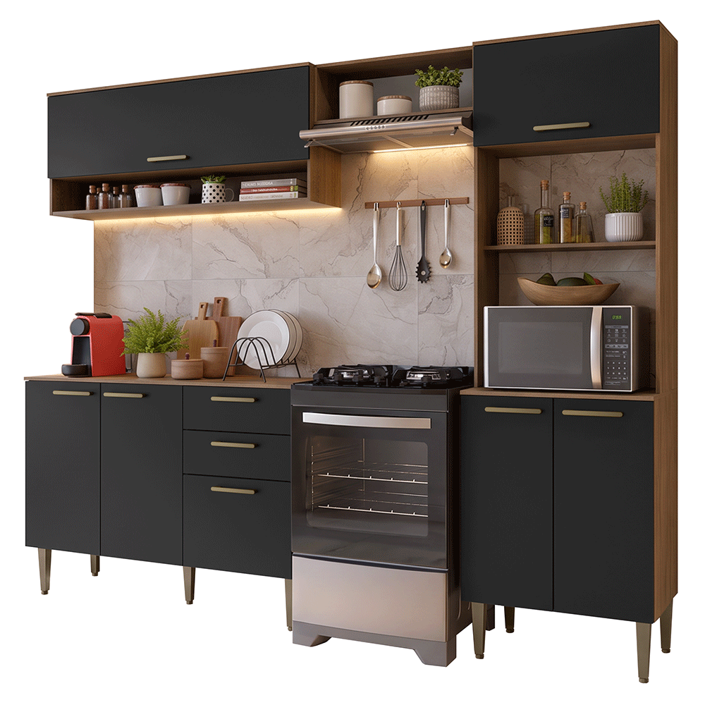Cocina Compacta 225 cm Marrón/Negro Lille Madesa