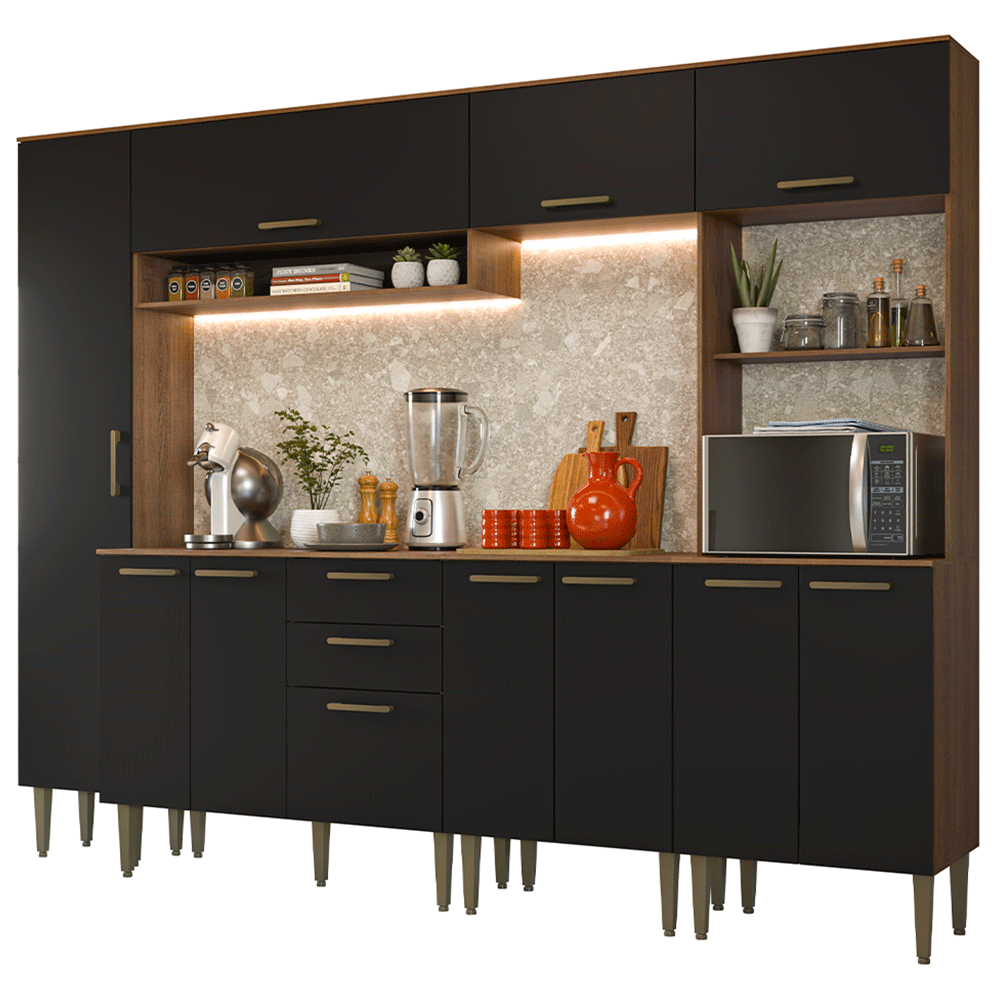Combo completo de Cocina 265 cm Marrón/Negro Lille Madesa 01
