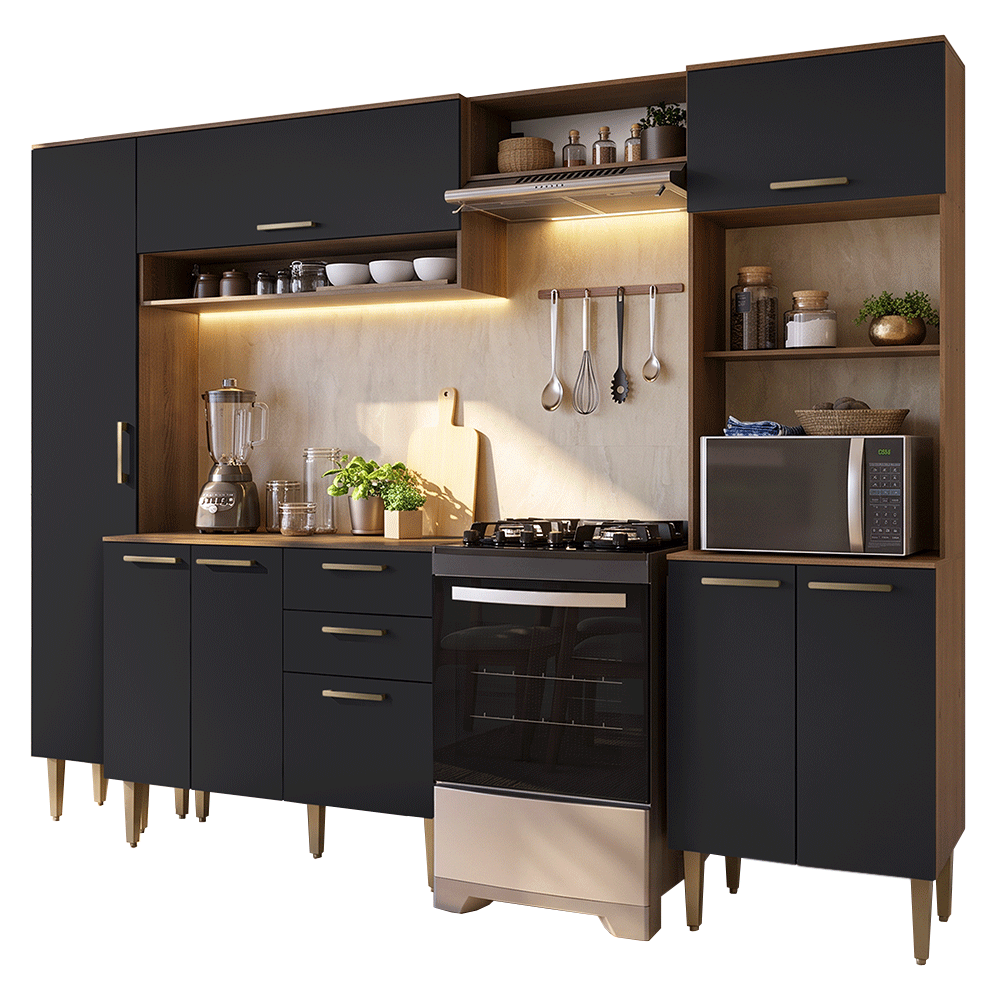 Combo completo de Cocina 265 cm Marrón/Negro Lille Madesa
