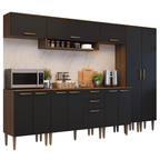 Combo completo de Cocina 305 cm 12 Puertas 2 Cajones Marrón/Negro Lille Madesa