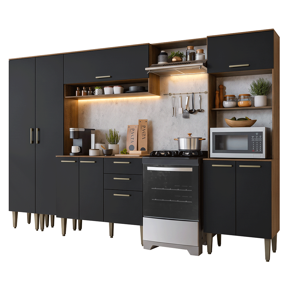 Combo completo de Cocina 305 cm Marrón/Negro Lille Madesa